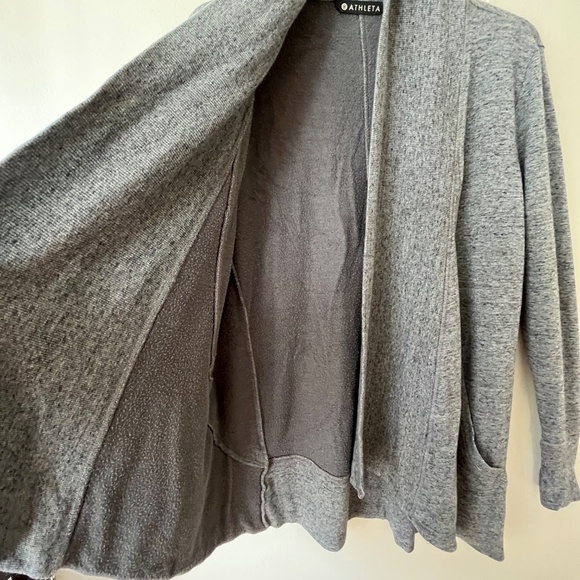 Athleta Sz S Oversized Dark Gray Open Cardigan Stash Pockets Stretch Thumbholes - Picture 3 of 11